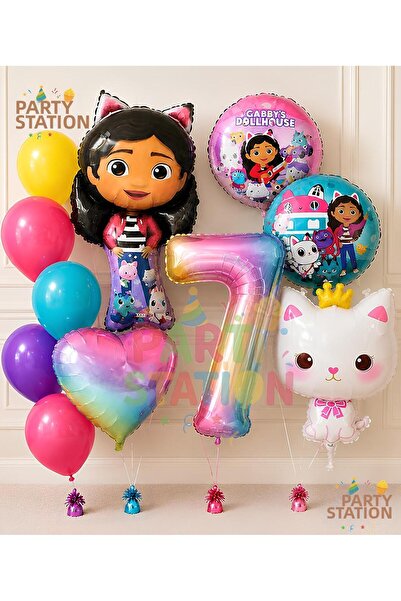 Parti Station Gabby Dollhouse Balloon Set 7 Years Old 11 Piece Birthday Ballo...