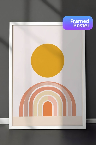 Zestia Pictură murală de artă minimalistă cu ramă albă, compoziție Soare și C...