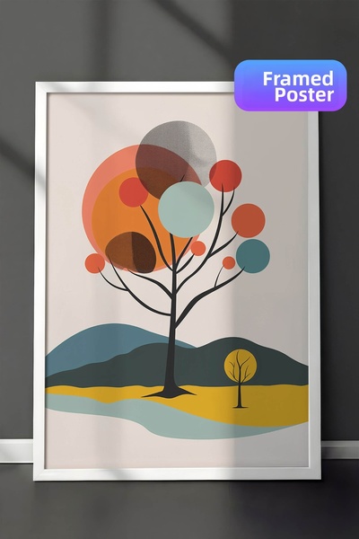 Zestia Pictură murală de artă minimalistă cu ramă albă, compoziție cu copac c...