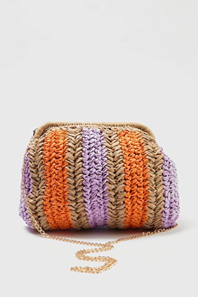 TRENDYOL SHOES Πολύχρωμη ψάθινη γυναικεία τσάντα ώμου μίνι μεγέθους TAKSS26OC...