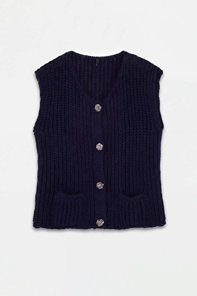 Trendyol Collection Navy Blue Soft Textured Fitted Vest Twoaw25Ye00027