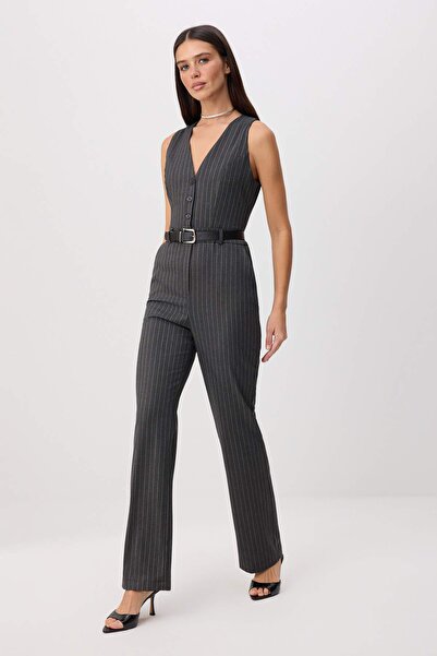 Trendyol Collection Gray Belt Piece Pipe Leg Overalls Twoaw25Tu00005