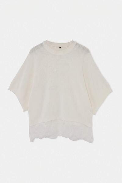 Trendyol Collection Ecru Lace Detailed Oversize Knitwear Sweater Twoss26Kz00019