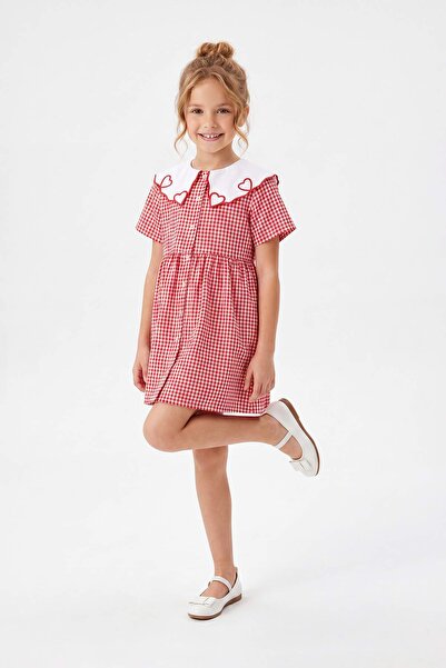 TRENDYOLKIDS Rochie țesută pentru fete, roșie, midi, cu dungi TKDSS26EL00042