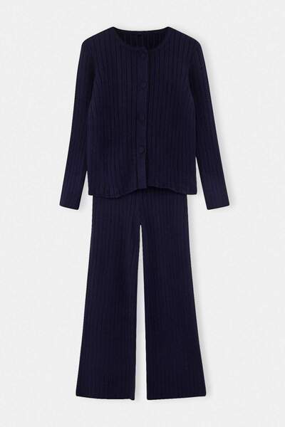 Trendyol Collection Navy Blue Soft Textured Sweater-Pants Knitwear Set - Top ...