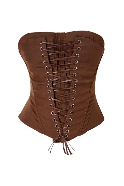 Trendyol Collection Brown Lace-Up Fitted Strapless Corset Bustier Tprss26Bs00035
