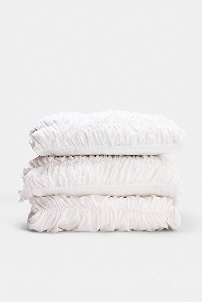 TRENDYOLMİLLA HOME Weißes, gerafftes Doppelbett-Bettbezug-Set TPHSS26CKN00038