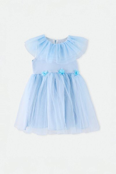 TRENDYOLKIDS Light Blue Maxi Plain Woven Dress Tkdss26El00057