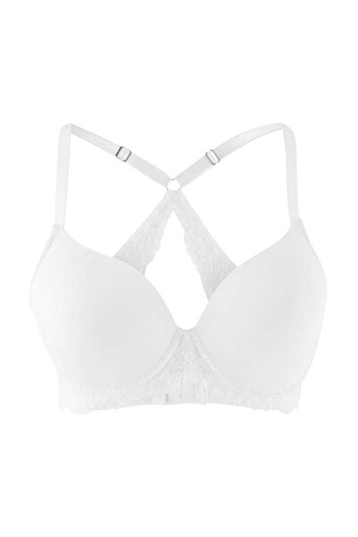 Trendyol Curve White Back Lace Detailed Covered Plus Size Bra Tbbaw27Cw00002