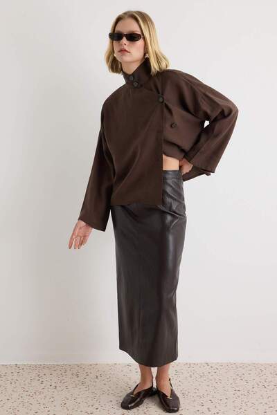 Trendyol Collection Dark Brown Stand Collar Jacket Twoaw27Ce00020