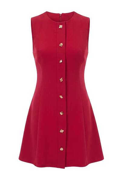 Trendyol Collection Rochie scurtă/mini țesută cu detaliu nasturi roșii, croia...