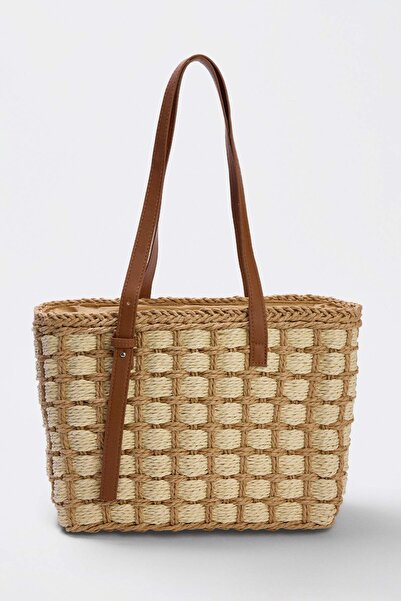 TRENDYOL SHOES Beige Wicker Women's Maxi Shoulder Bag