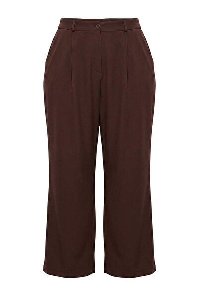 Trendyol Curve Brown Wide Leg/Wide Leg Woven Oversized Fabric Pants Tbbaw23Ar...
