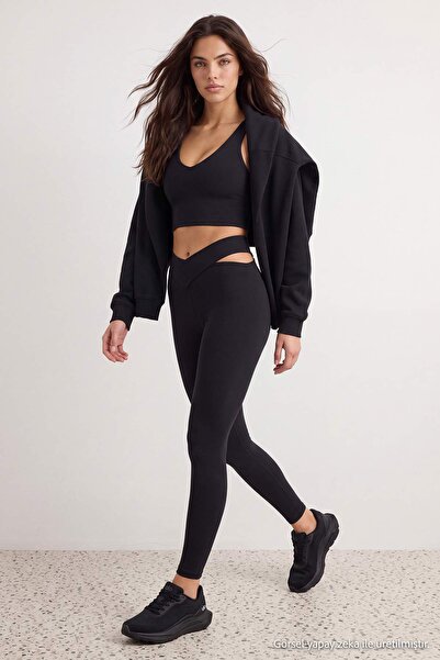 Trendyol Collection Soft Brushed Fabric Cut Out Detailed Sports Leggings Spor...