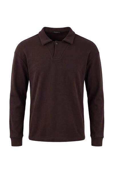 Trendyol Collection Brown Off-Shoulder Regular Wardrobe Essentials Polo Neck ...