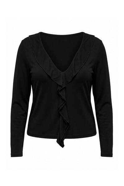 Trendyol Curve Black Ruffled Fitted/Bodycon Knitted Blouse Tbbaw27Af00022