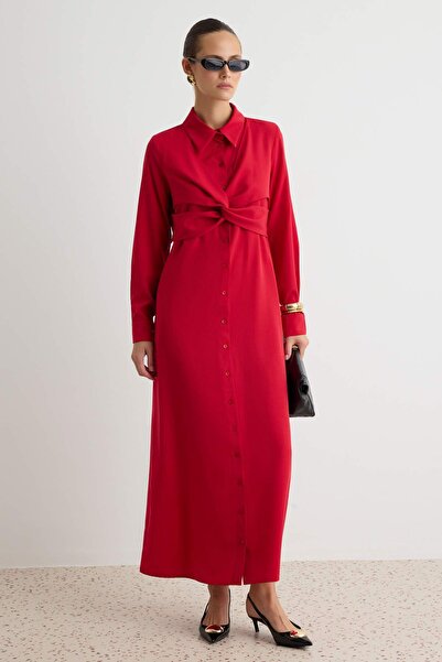 Trendyol Modest Rotes, zweireihiges, detailliert gebundenes, ungefüttertes Ma...