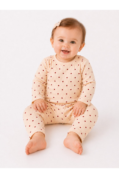 For My Baby طقم من قطعتين منقوش ومضلع للفتيات الصغيرات