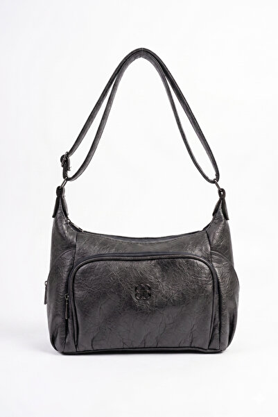 H&D COLLECTİON Γυναικεία τσάντα ταχυδρόμου από μαλακό δέρμα σε σκούρο γκρι αν...