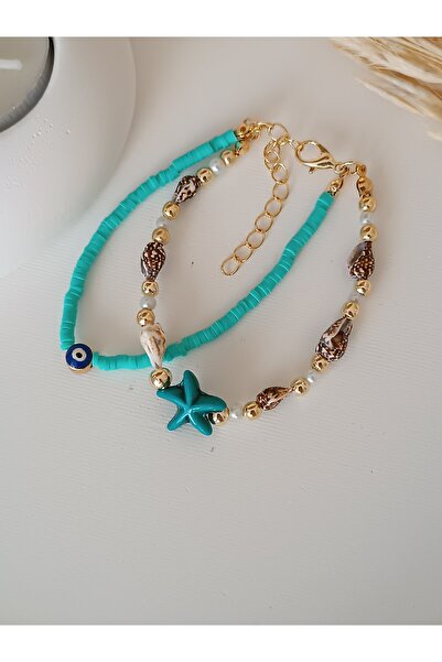 La fee aksesuar Women's Bracelet Starfish Sea Shell Evil Eye Beads Handmade S...
