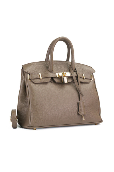 Posete Fagaras Edith Leather Purse - Taupe, Genuine Leather Office Bag, Handb...