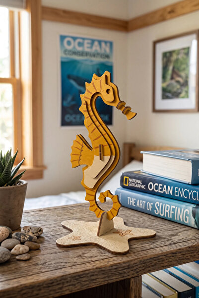 Reboo Ahşap Denizatı 3D Puzzle Boyama Seti 10 Parça Boya Seti Hediyeli Eğitic...