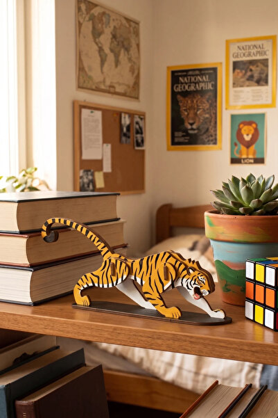 Reboo Ahşap Kaplan 3D Puzzle Boyama Seti 14 Parça, 6’lı Boya ve Fırça Dahil E...