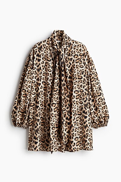 H&M Yakası Bağcıklı Mini Elbise