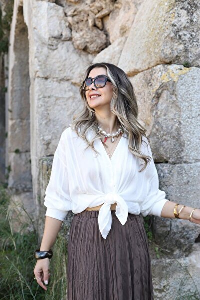 bytugcekaya Beyaz Standart Beden Transparan Gömlek