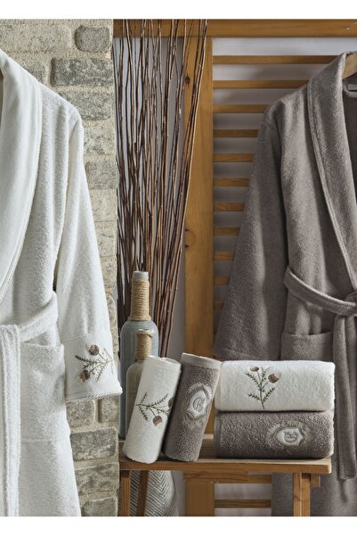 Dantela Σετ οικογενειακής ρόμπας Bella 6 τεμαχίων βαμβακερή - Κρέμα/Μπεζ