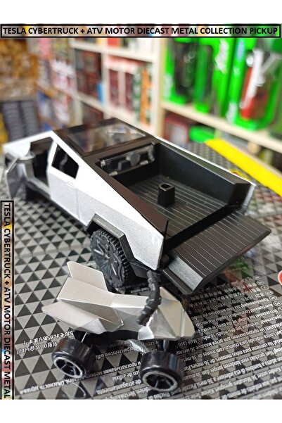 OYUNCAKSAHİLİ Diecast Metal Tesla Cybertruck Tarzı 12cm Koleksiyon Jip Metalik gri Kapı Bagaj Açılır
