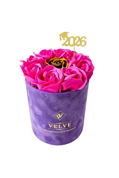 velve Aranjament floral Velvet, cu 9 trandafiri de sapun, in cutie mov de cat...