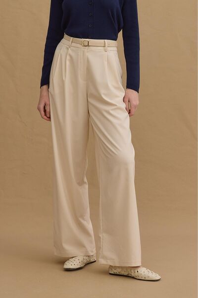 Fahhar Double Pleated Trousers Ecru