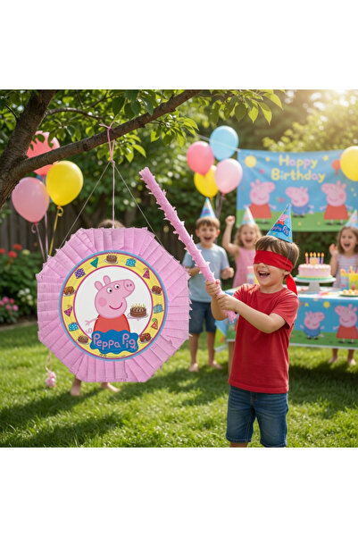 DODOMAR Peppa Pig Pinyata 42 cm Sopalı Doğum Günü Parti Oyunu Şeker Doldurula...