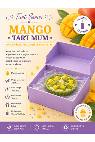 Mango Kokulu Tart Mum – El Yapımı Dekoratif Tatlı Tasarım, Kutulu Şık Hediyelik Mum 🥭