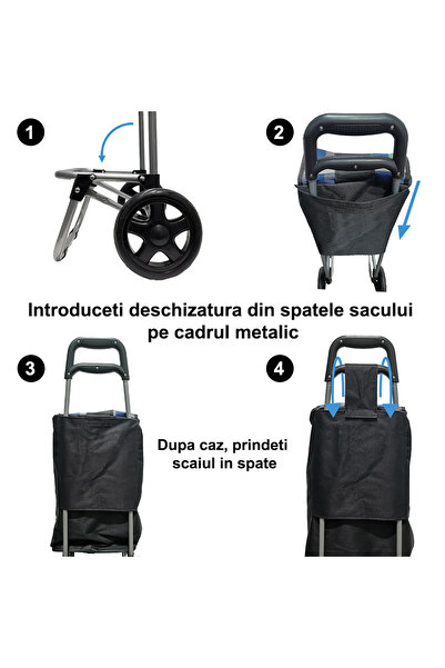 Naimeed Company Cărucior de cumpărături pliabil, Naimeed D4942, 2 roți, 37 L, Albastru