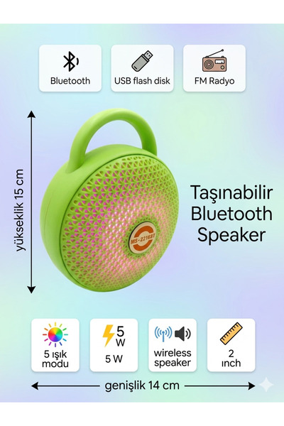 çınaroğlu avm speaker ledli fm radyo - usb - bluetooth 18 cm 5 farklı led ışı...