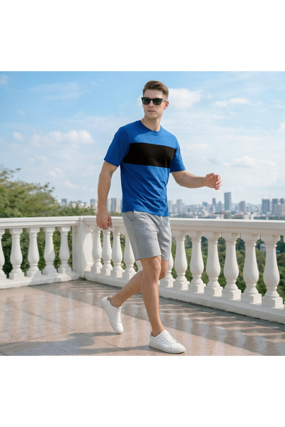 TREND EMMODA تي شيرت رجالي من نسيج بيكيه قابل للتنفس، مخطط باللون الأبيض، برق...