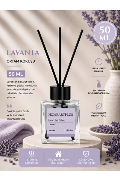 homeartplus lavanta kokulu bambu çubuklu kare oda kokusu 50 ml