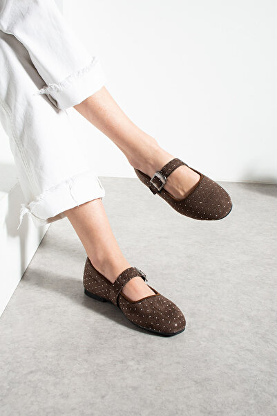 İmerShoes Günlük Kadın Babet Lastik Bantlı Tokalı Süet Taşlı, Sessiz, Hafif, ...