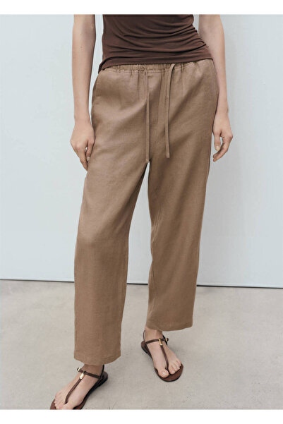 MANGO Woman Büzgülü keten pantolon