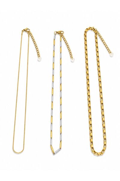 JİMNY JEWELRY Tria Steel 3-Piece Chain Necklace Set