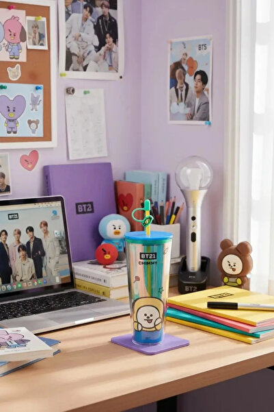 Miniso BT21 Lisanslı Holografik Tasarımlı Çift Cidarlı Pipetli Şişe Chimmy 80...