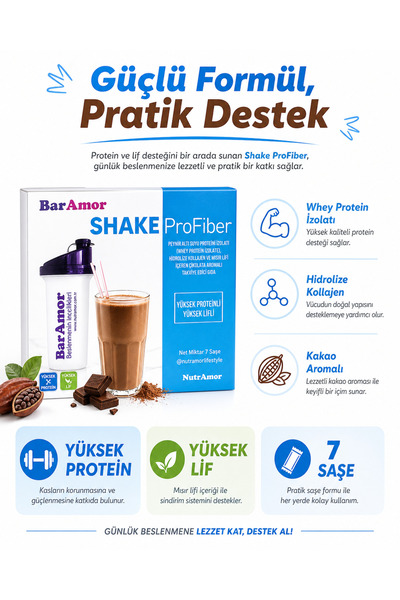 BarAmor Shake Profiber – Chocolate Flavored Supplementing Food Containing High Protein, Fiber, and Collagen (7-Day)