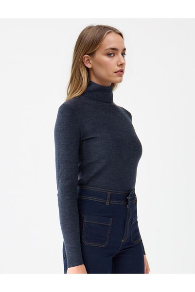 Jimmy Key Pulover din amestec de lână, cu guler înalt, antracit, slim fit