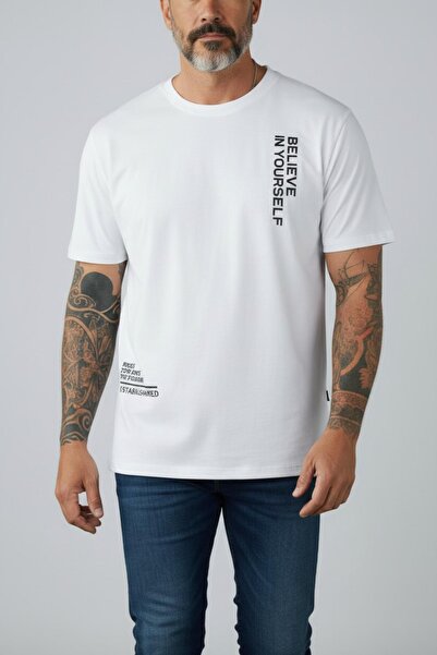 Altamira Weißes Oversize-T-Shirt mit „Believe“-Aufdruck für Herren