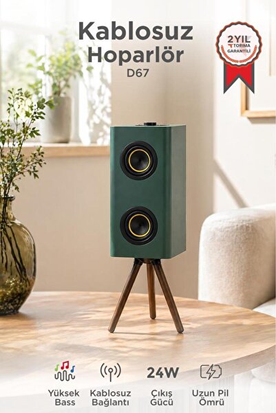 Torima Kablosuz Hoparlör 24W 3000mAh Taşınabilir Ayaklı Speaker D67 Yeşil