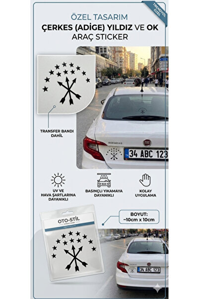YSR HOME 2'li Çerkes Bayrağı Oto Arka Cam Sticker - 12 Yıldız 3 Ok Adige Semb...