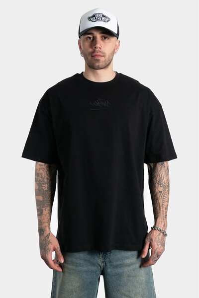 UKHWD SUPPLY Tricou oversize pentru bărbați UKHWD cu logo clasic negru cu gra...