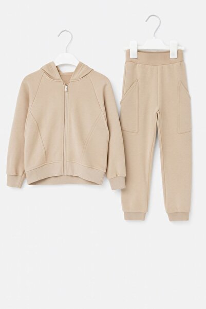 nk kids Nk girl's tiger print tracksuit set, ages 4-8, camel